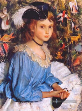 katya dans la robe bleue par l’arbre de Noel belle dame de femme Peinture à l'huile